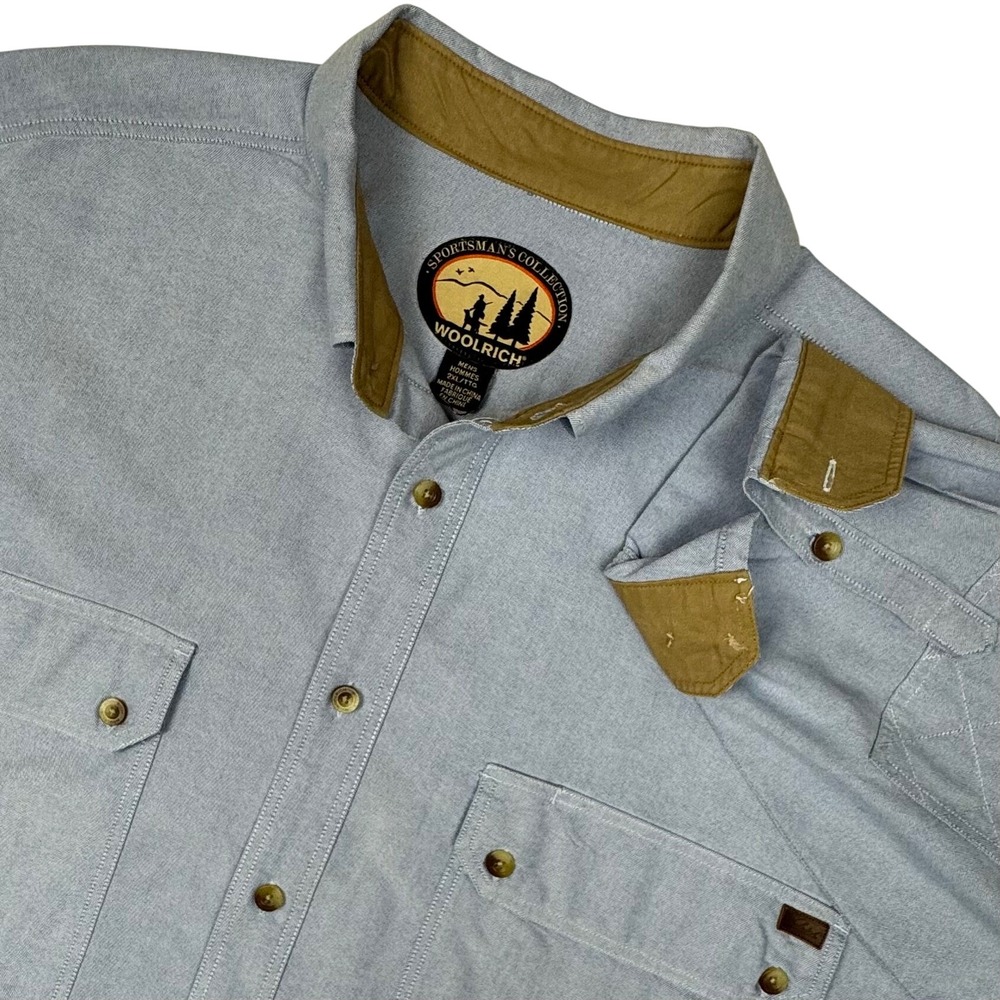 Woolrich Sportsmans Collection Shirt‎ Mens XXL Blue Shooting Patch Gorpcore Work